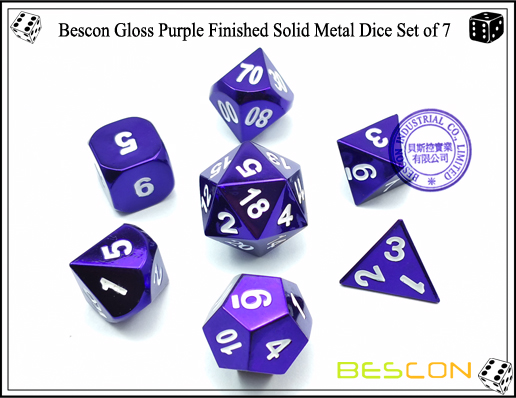 Bescon Gloss Purple Finished Solid Metal Dice Set of 7-1