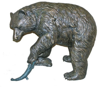 Bronze Bear with Fish Statue BVLA-024R
