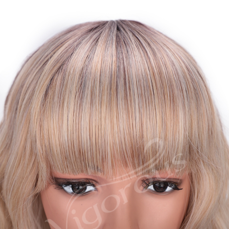 Vigorous Glueless Heat Friendly Wholesale Short Vendor Cheap Ombre Blonde White Wavy High Grade Synthetic Wig