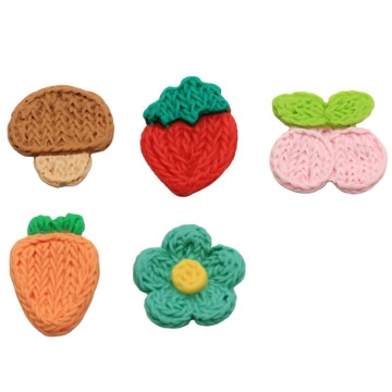 Simulation Knitted Flower Carrot Strawberry Fruit Vegetables  Flat Back Resin Cabochon Flatbacks For Girl Headwear Accessories D