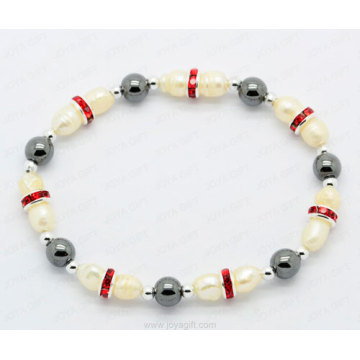 pearl hematite oval beads bracelet
