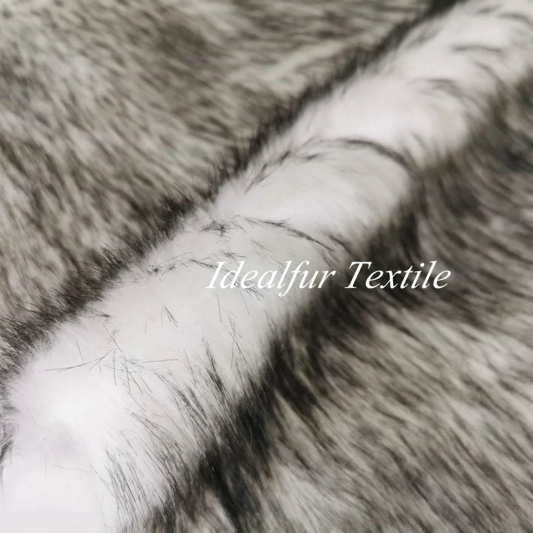 Black Tips Faux Fox Fur Fabric Long Hair Faux Fur Fabric for Collar