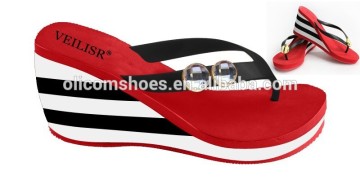 Latest 10cm High Heel Wedge Flip Flop Ladies Wedge Diamond Flip Flop Shoes