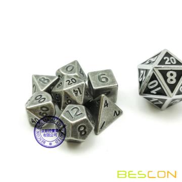 Juego de dados en metal sólido Bescon 10MM, níquel envejecido antiguo, juego de dados en miniatura poliédrica antiguo en diéresis y juegos de dados poliédricos en 7 min