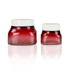 Gradient Red Glass Cosmetic Cream Jars - 50g & 150g Square Containers for Cream Packaging