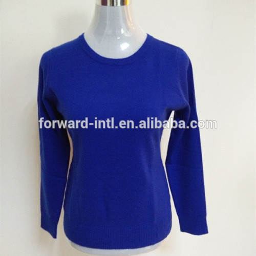 middle aged women round neck sweater cashmere wool pullover (10% cashmere / 90% wool)