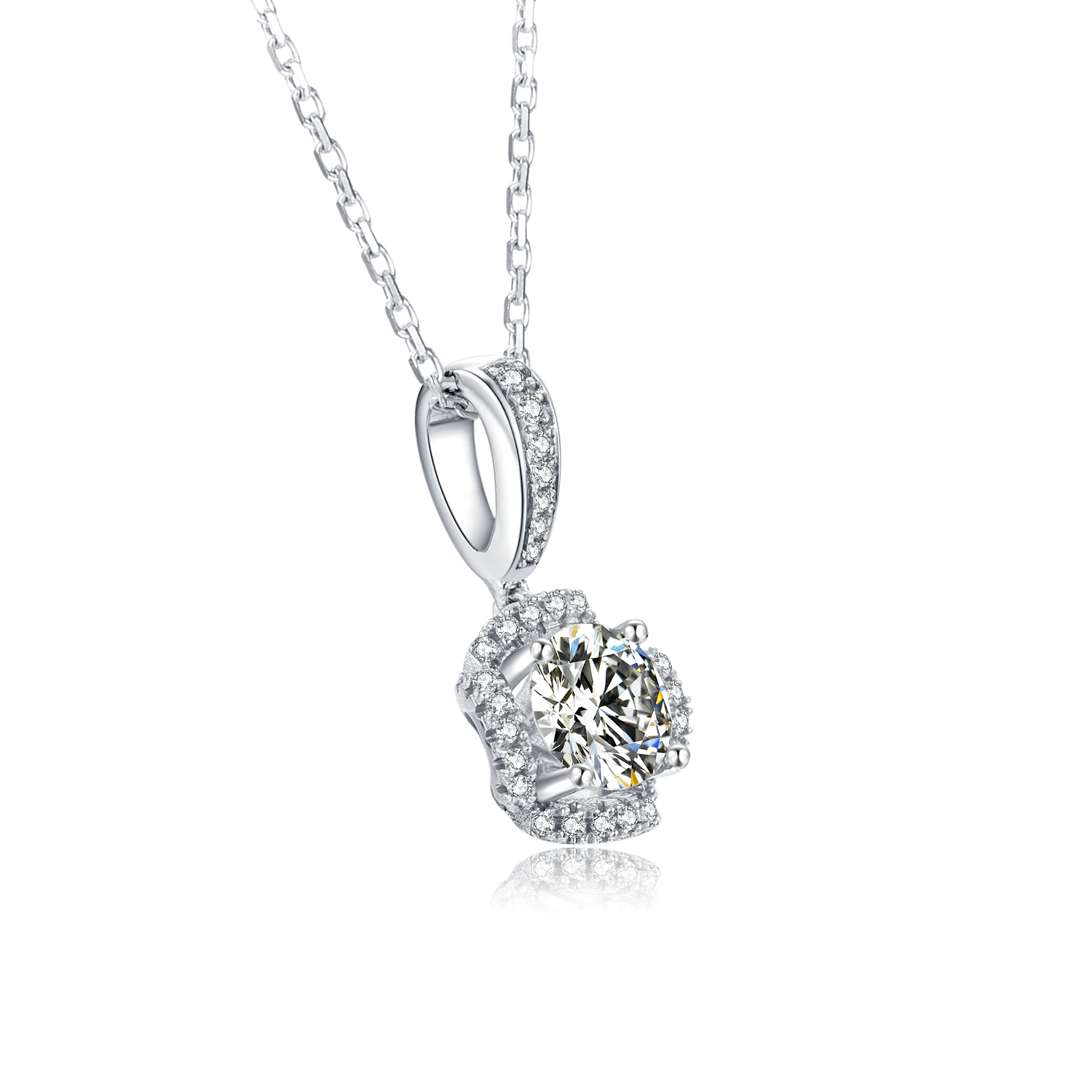 Vintage Luxury 925 Sterling Silver Large Moissanite Diamond Pendant Engagement Round Gemstone Setting Wedding Party Necklace