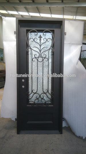 Iron door with decorative door grilles glass panels/ Iron door Manufacturer