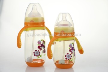 PPSU wide-neck baby feeding bottle with handle & strew