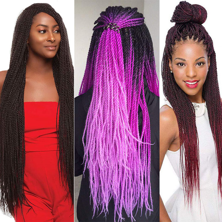 Senegalese Twist Crochet Hair Extension Pre-looped Senegalese Twists Braiding Hair Ombre Color Synthetic Fiber  24inch