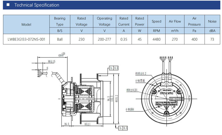 133mm EC Motor 115V 230V backward curved Centrifugal industrial extractor fan blower fan