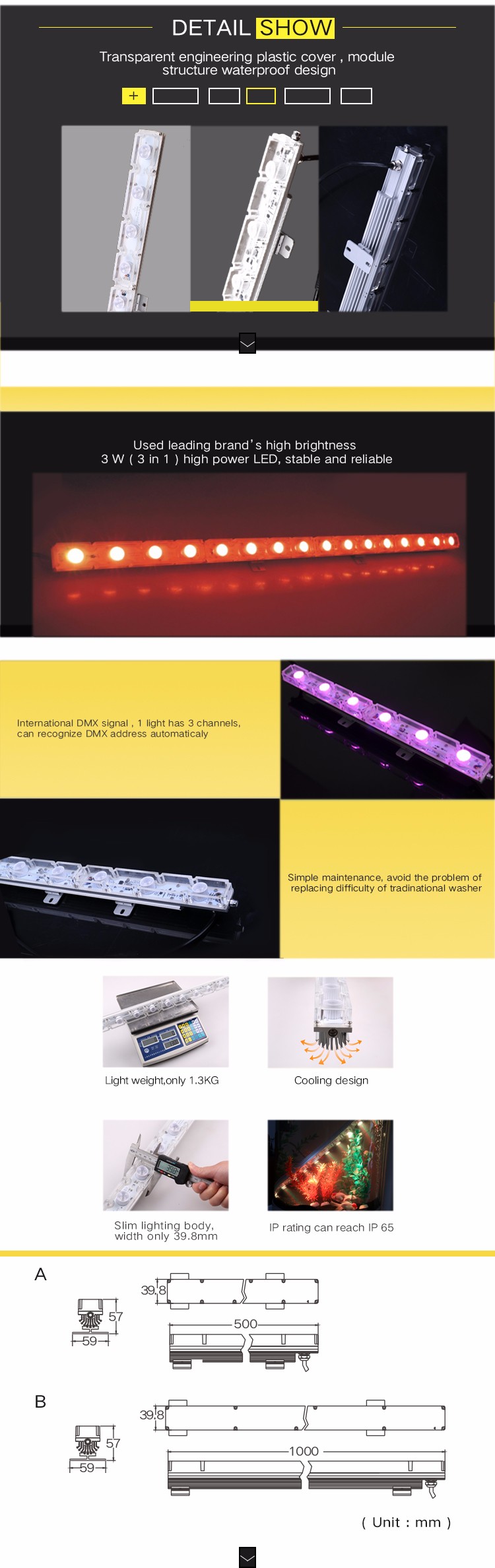 LED wall washer linear light for building facade/garden