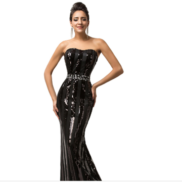 Clothing Manufacturer Hotsale Black Attractive Strapless and Backless Fit Evening Dresses