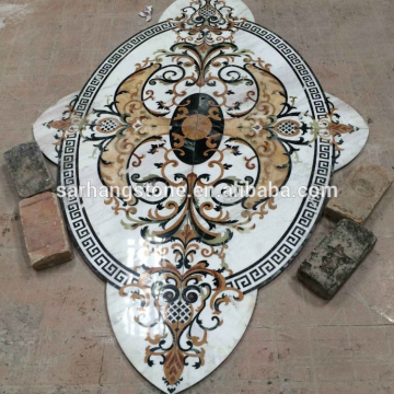 White marble floor tiles floral pattern carpet