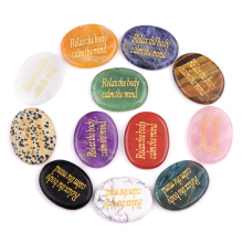 35X45MM Oval Engraved Inspirational Words(Relax the Body Calm the Mind) Reiki Healing Crystal Carved Inspirational Worry Stone