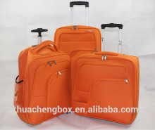 orange polyester trolley suitcase