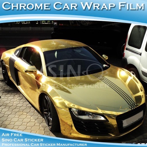 Corpo de carro ouro cromo espelho adesivo PVC filme envolve