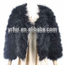 YR307B Fashion Women 9 Sleeve turkey feather fur coat
