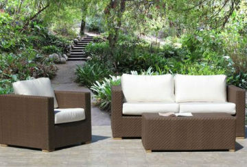 Outdoor Patio Furniture Resin Wicker Sofa Lounge Chair 3 PC Set Sunbrella