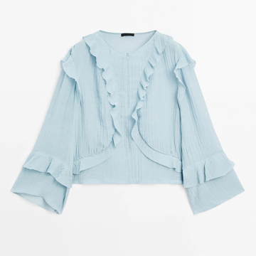 Women's casual, lazy, relaxed, and drooping ruffle edge shirt