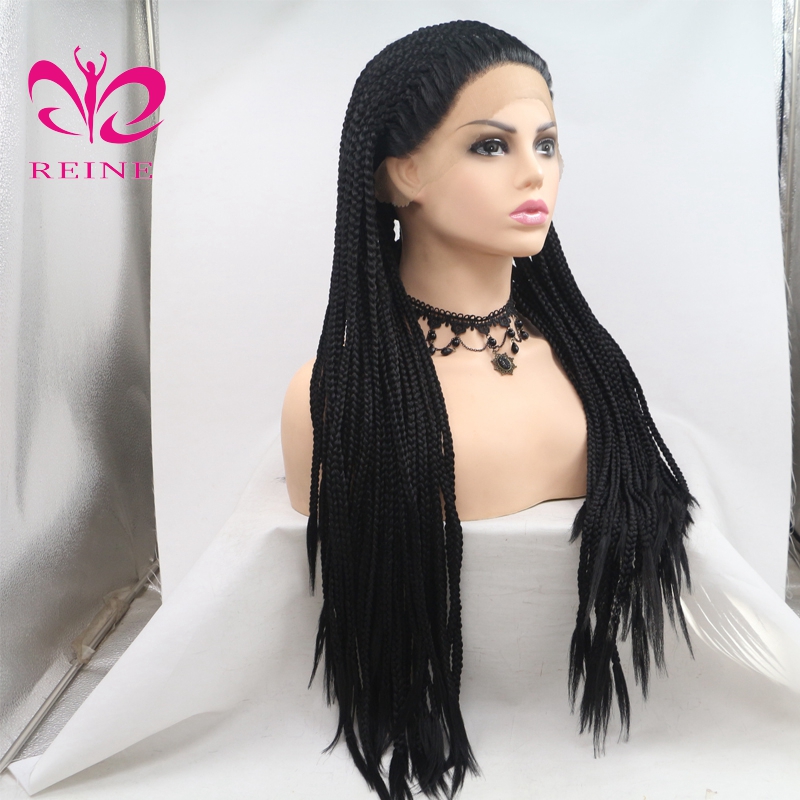 High quality 1b color synthetic Frontal lace long braided wigs for black woman