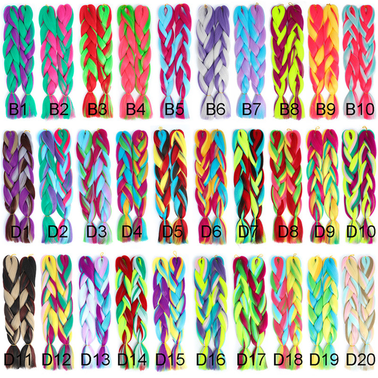 Rainbow Mix Colorful Synthetic Braiding Hair Extensions Soft Jumbo Crochet Braids