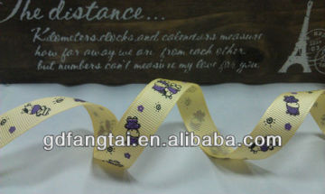 yellow animal printed double faced polyester satin ribbon for packing and decoration