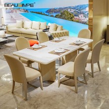 Contemporary 6-Seat White Marble Dining Table
