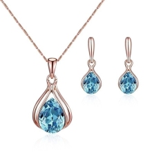 Fashion Women's Blue Green Water Drop Necklace Earrings Set - Wholesale Jewelry Accessories