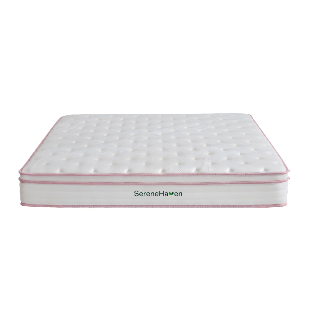 SereneHaven SF-2517 25cm Hỗ trợ khoanh vùng nệm lò xo nhìn từ phía trước - Vỏ đan kháng khuẩn SereneHaven SF-2517 25cm zoned support pocket spring mattress with antibacterial knit fabric for mid-range family bedrooms - buttery smooth cover with 3-zone spinal support