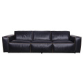 Retro Style Black Italian Leather Big Size Sofa