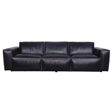 Retro stila melns itāļu ādas liela izmēra dīvāns