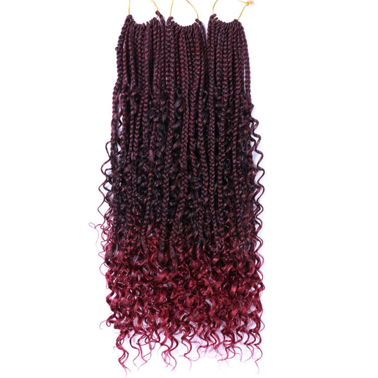 22inch 24inch Bohemian Curly Box Braids River Locs Ombre  Color Synthetic Crochet Braids Messy Goddess box braids