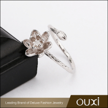 Hot sale cooper ring jewelry fashion beautiful water lily shape charm cuff ring rhodium ring