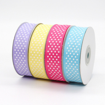 Wholesale 1 Inch Grosgrain Ribbon with White Printed Dot Pattern for Gift Packaging