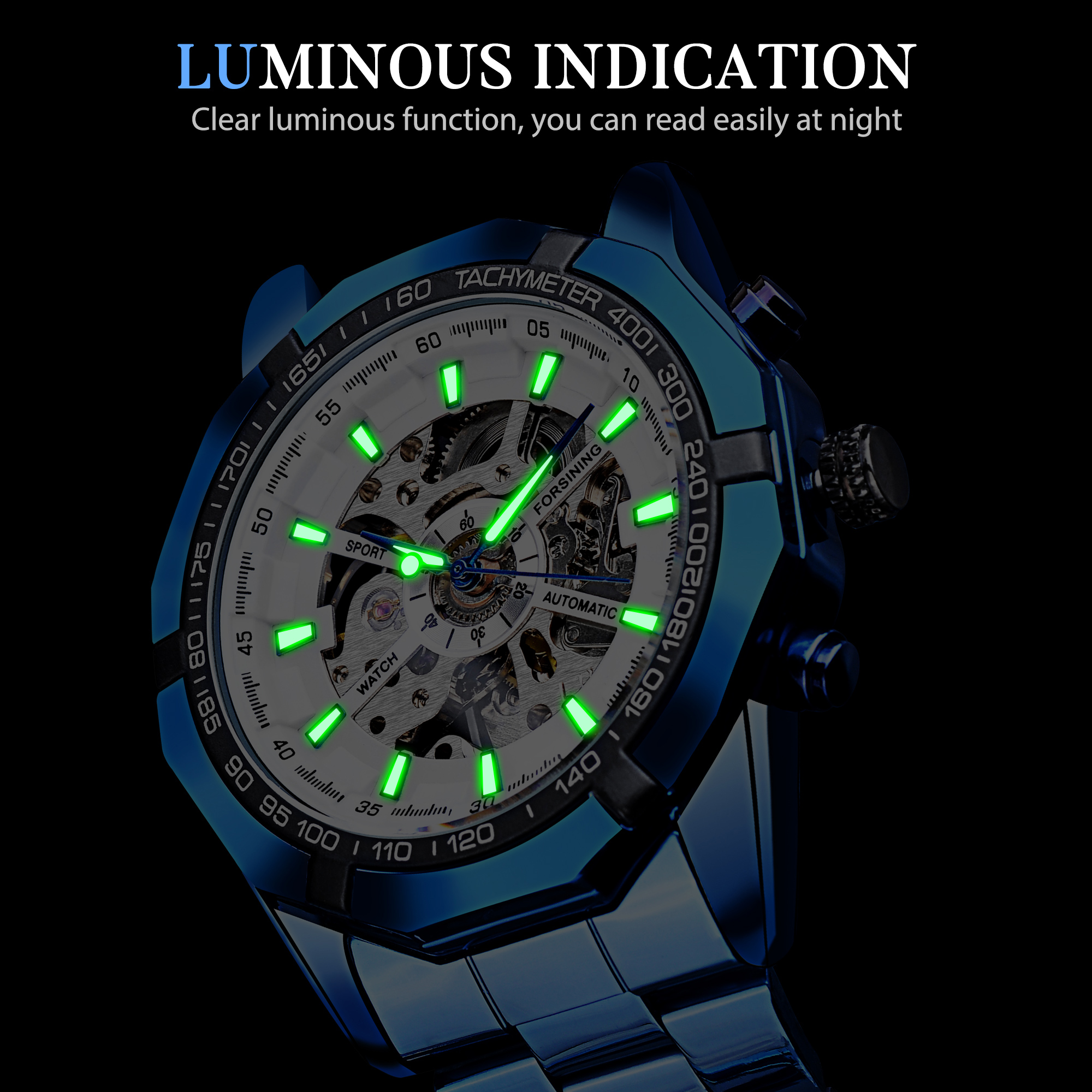 Forsining Blue Design Stainless Steel Men Mechanical Automatic Wrist Watches Top Brand Luxury Military Sport Male Clock