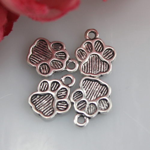 200 sztuk postarzane odciski łap zwierząt Charms zawieszki do tworzenia biżuterii DIY 15x12MM