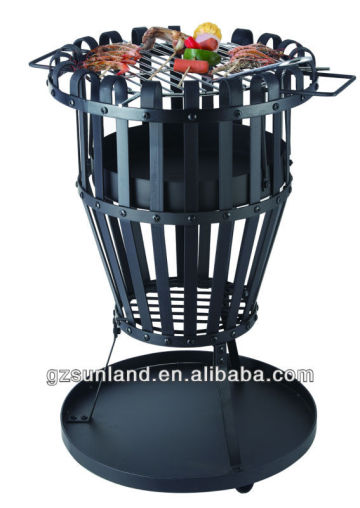 Outdoor fire basket with BBQ