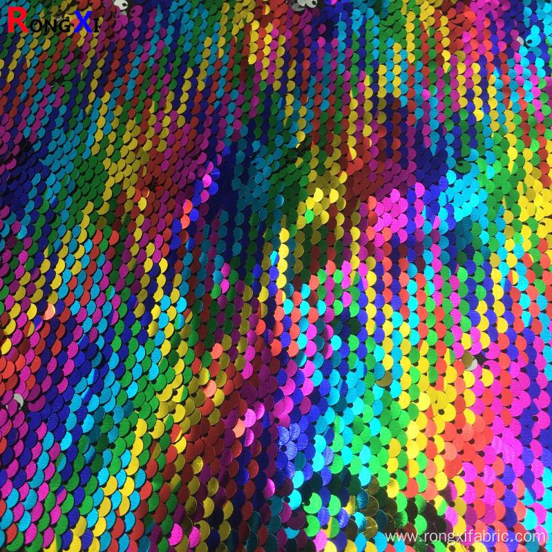 Rainbow Colorful red Sequin Embroidery Fabric