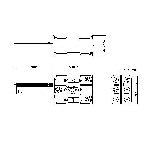 6 PIECES AAA Battery Holders 3P DOUBLE BBA-7-6-150-2-A