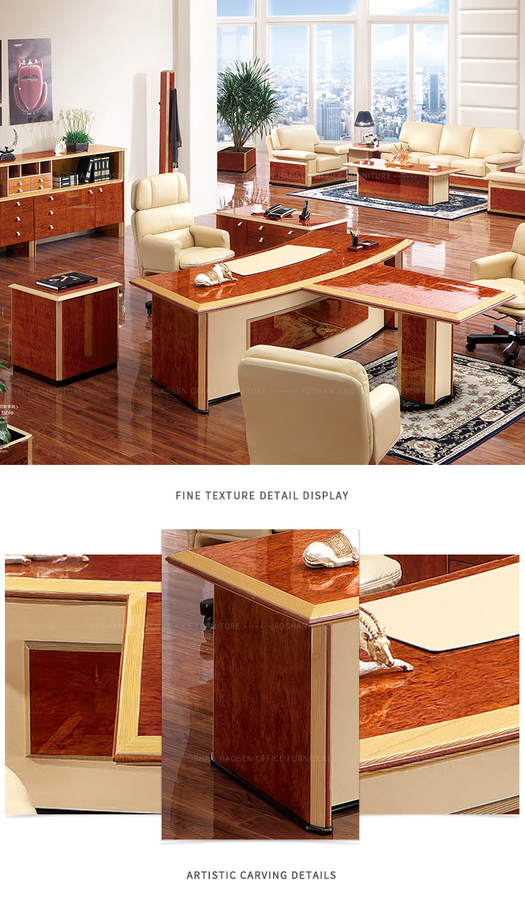 Wooden Luxury Italian style president royal executive Business office desk and leather chairs set