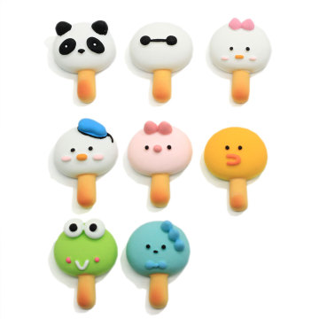 Cartoon Resin Lollipop Biscuit Artificial Animal Panda Flog Flat Back For Kawaii Phone Case DIY Craft Dollhouse Toys