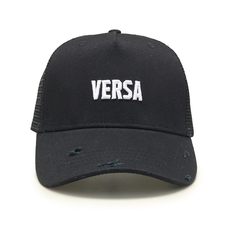 Custom Trucker Mesh Cap 3D Embroidery Washed Frayed Caps And Hats