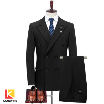 Elegant Black Double-Breasted Business Suit for Men