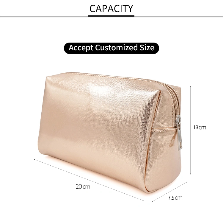 Luxury Modella Small Cross Stripe PU Leather Cosmetic Bag Women, Travel Rose Gold Makeup Bag Custom Private Label Metal Logo