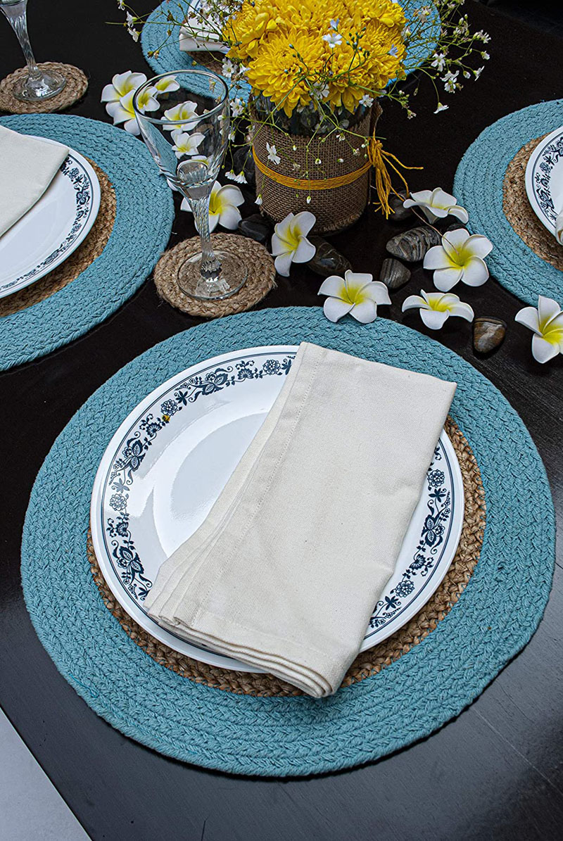 Factory Modern Jute & Cotton Washable Braided Placemats For Dining Table Heat Resistant Tablemats