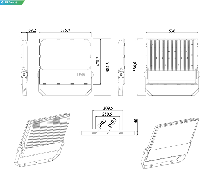 led flood lights outdoor 300W Best selling super bright led luminaire outdoor slim led flood light fixture