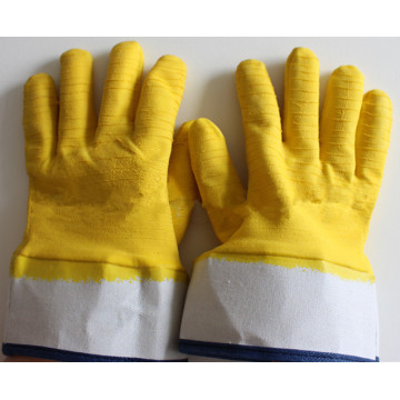 Yellow latex safety cuff gloves with Cotton lining