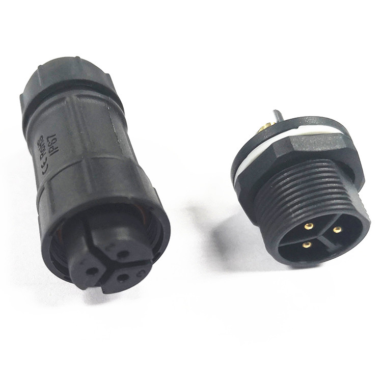 Nylon M12 front mount rear mount power connector with dustproof cover