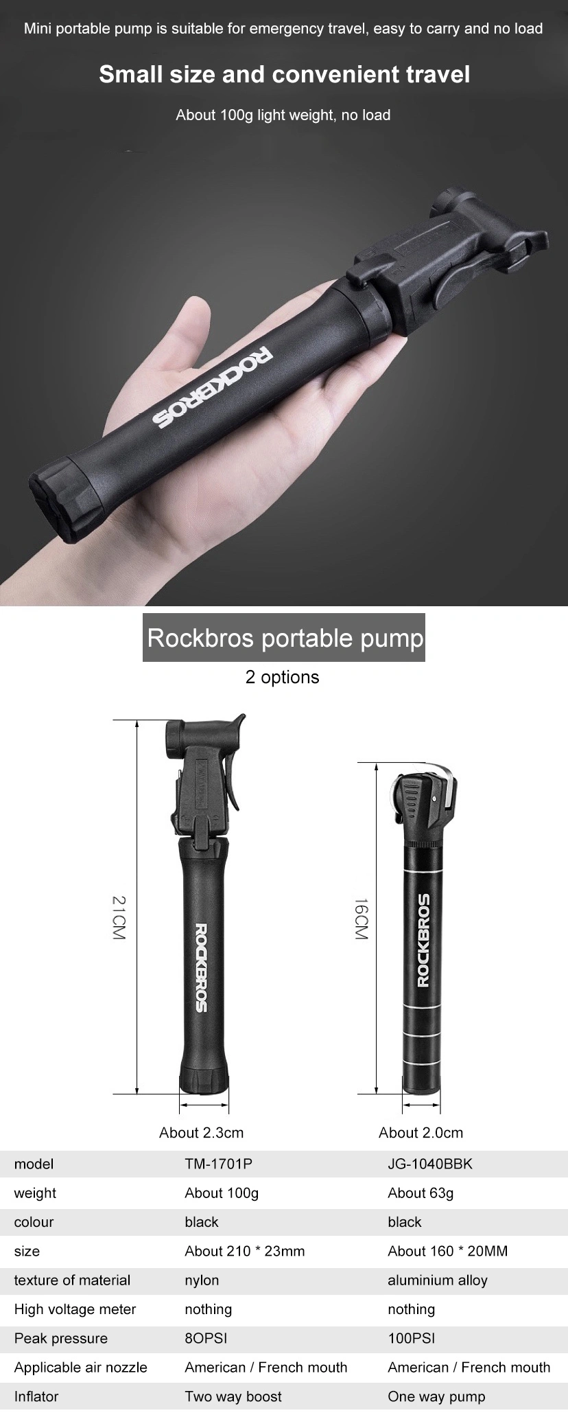 Direct Sales Rockbros Mountain Bike Accessories Two-Way Pump Bicycle Portable Mini Pump